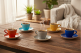 Gekleurde Espressokopjes met schotel - Set van 6