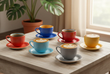 Gekleurde Koffiekopjes met schotel - Set van 6