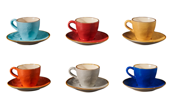 Gekleurde Espressokopjes met schotel - Set van 6